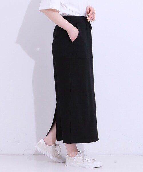 Cutie Blonde(キューティーブロンド)の「【S-LL】ウエストゴムで楽ちん カットリブナロースカート(スカート・レディース・ブラック/グリーン/ダークブラウン/オレンジ・01/02/03/04)」の6枚目の写真