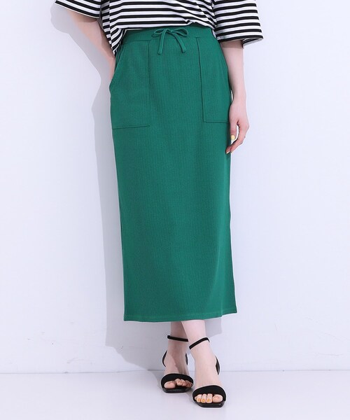 Cutie Blonde(キューティーブロンド)の「【S-LL】ウエストゴムで楽ちん カットリブナロースカート(スカート・レディース・ブラック/グリーン/ダークブラウン/オレンジ・01/02/03/04)」の9枚目の写真