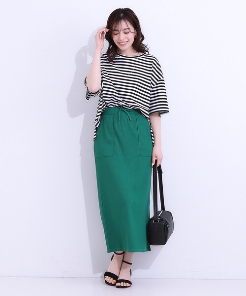 Cutie Blonde(キューティーブロンド)の「【S-LL】ウエストゴムで楽ちん カットリブナロースカート(スカート・レディース・ブラック/グリーン/ダークブラウン/オレンジ・01/02/03/04)」の11枚目の写真