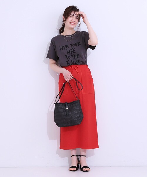 Cutie Blonde(キューティーブロンド)の「【S-LL】ウエストゴムで楽ちん カットリブナロースカート(スカート・レディース・ブラック/グリーン/ダークブラウン/オレンジ・01/02/03/04)」の15枚目の写真