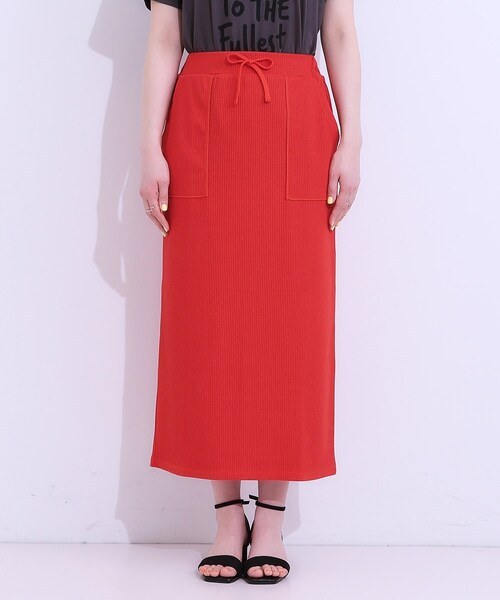 Cutie Blonde(キューティーブロンド)の「【S-LL】ウエストゴムで楽ちん カットリブナロースカート(スカート・レディース・ブラック/グリーン/ダークブラウン/オレンジ・01/02/03/04)」の21枚目の写真