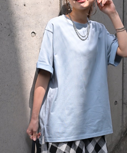 HUG.U(ハグユー)の「快適ドライ UVカットTシャツ(Tシャツ/カットソー・レディース・ホワイト/ダークグレー/モカ/オリーブ/ライトブルー/ブラック・FREE)」の6枚目の写真