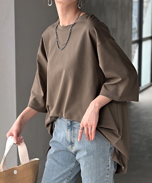 HUG.U(ハグユー)の「快適ドライ UVカットTシャツ(Tシャツ/カットソー・レディース・ホワイト/ダークグレー/モカ/オリーブ/ライトブルー/ブラック・FREE)」の4枚目の写真