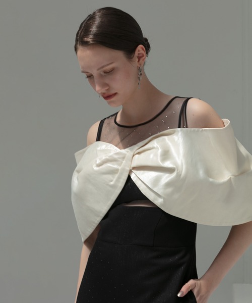 訳あり未使用LEJA 2WAYリボンビスチェビジューストーンパンツドレス Leja（レジャ）の「【LEJA LUXE】2WAYリボンビスチェビジューストーン