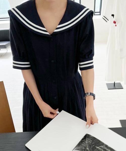 frunco(フランコ)の「セーラー襟ワンピース(ワンピース・レディース・ホワイト/ネイビー・FREE)」の12枚目の写真