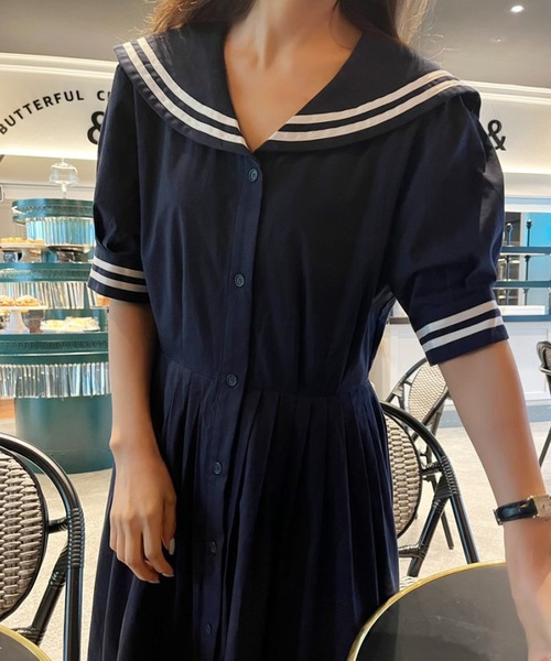 frunco(フランコ)の「セーラー襟ワンピース(ワンピース・レディース・ホワイト/ネイビー・FREE)」の10枚目の写真