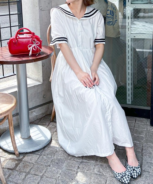 frunco(フランコ)の「セーラー襟ワンピース(ワンピース・レディース・ホワイト/ネイビー・FREE)」の5枚目の写真