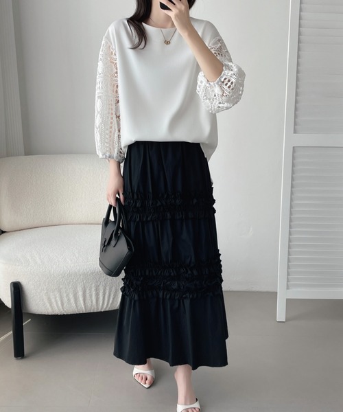 ABITOKYO(アビトーキョー)の「袖レース切替ブラウス(シャツ/ブラウス・レディース・ホワイト/ブラック・M/XL/L)」の7枚目の写真