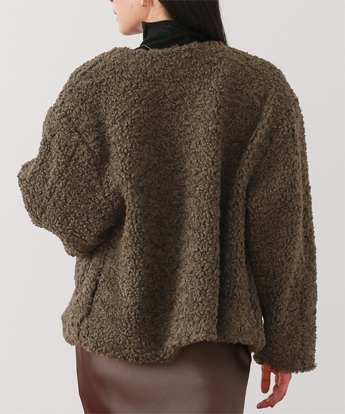 セール】ボアノーカラーゴールド釦ジャケット（ノーカラージャケット