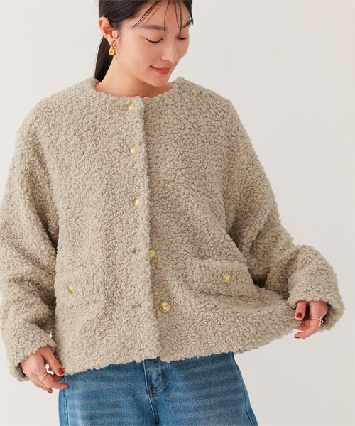 UR'S（ユアーズ）の「ボアノーカラーゴールド釦ジャケット（ノーカラージャケット・レディース・ブラウン/ライトベージュ/ブラック・L/M/S）」の16枚目の写真