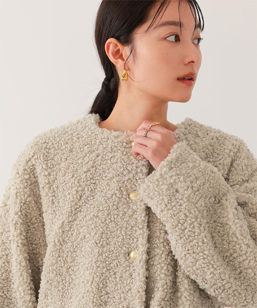 セール】ボアノーカラーゴールド釦ジャケット（ノーカラージャケット