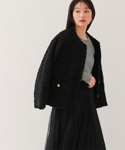 UR'S（ユアーズ）の「ボアノーカラーゴールド釦ジャケット（ノーカラージャケット・レディース・ブラウン/ライトベージュ/ブラック・L/M/S）」の6枚目の写真