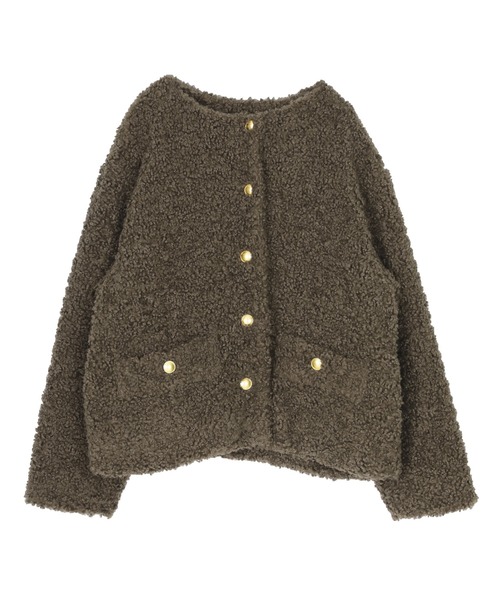 UR'S（ユアーズ）の「ボアノーカラーゴールド釦ジャケット（ノーカラージャケット・レディース・ブラウン/ライトベージュ/ブラック・L/M/S）」の21枚目の写真