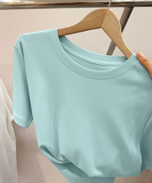 BANICO(バニコ)の「カラーバリエーションベーシックTシャツ (SS)(Tシャツ/カットソー・レディース・ブルー/杢グレー/ブラック/ライトベージュ/パープル/ピンク・FREE)」の5枚目の写真