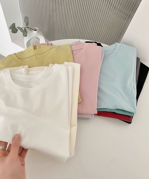 BANICO(バニコ)の「カラーバリエーションベーシックTシャツ (SS)(Tシャツ/カットソー・レディース・ブルー/杢グレー/ブラック/ライトベージュ/パープル/ピンク・FREE)」の7枚目の写真