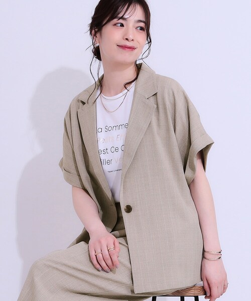 セットアップ可】麻調半袖ジャケット（テーラードジャケット