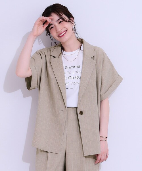 DRESKIP（ドレスキップ）の「【セットアップ可】麻調半袖ジャケット（テーラードジャケット・レディース・ブラック/グレー/ブラウン系・01/02/04/03）」の13枚目の写真