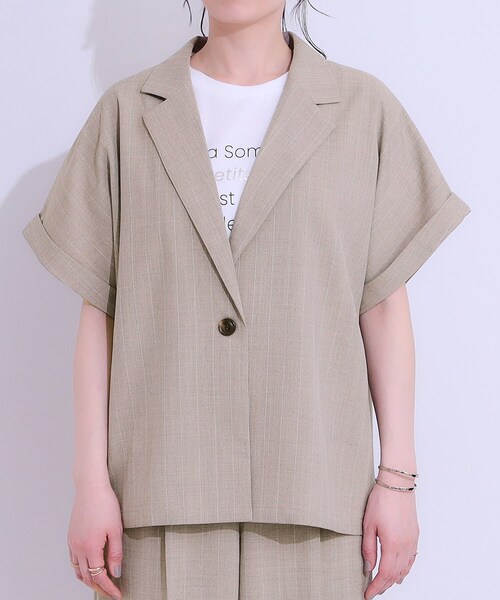 DRESKIP（ドレスキップ）の「【セットアップ可】麻調半袖ジャケット（テーラードジャケット・レディース・ブラック/グレー/ブラウン系・01/02/04/03）」の16枚目の写真