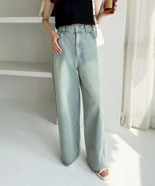 one after another NICE CLAUP(ワンアフターアナザーナイスクラップ)の「【ウエストサイズ調整可能】ワイドデニムパンツ(デニムパンツ・レディース・ブルー/グレー/ブルー系その他・SMALL/MEDIUM)」の3枚目の写真