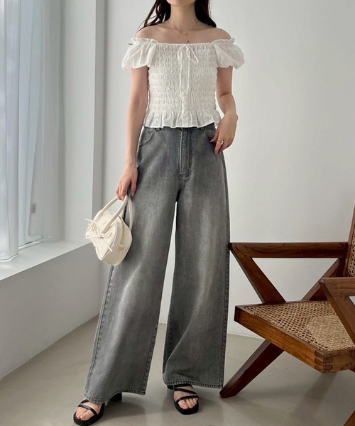 one after another NICE CLAUP(ワンアフターアナザーナイスクラップ)の「【ウエストサイズ調整可能】ワイドデニムパンツ(デニムパンツ・レディース・ブルー/グレー/ブルー系その他・SMALL/MEDIUM)」の4枚目の写真