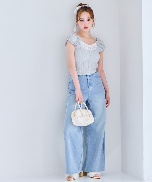 ウエストサイズ調整可能】ワイドデニムパンツ（デニムパンツ