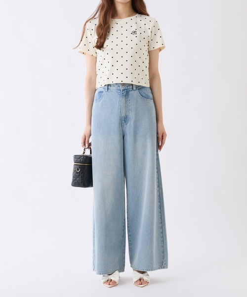 【ウエストサイズ調整可能】ワイドデニムパンツ ウエストサイズ調整可能】ワイドデニムパンツ（デニムパンツ