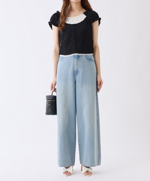 ウエストサイズ調整可能】ワイドデニムパンツ（デニムパンツ