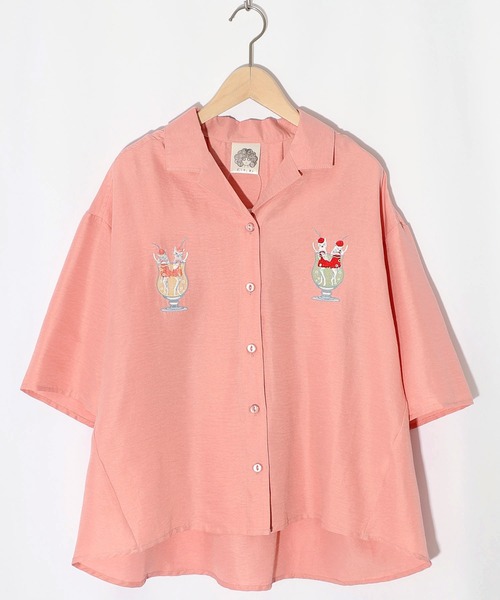 Tシャツ ScoLar スカラー 152689 ネコ花キノコ柄 接触冷感Tシャツ トップス カジュアル ガーリー レトロ 猫 原宿系 個性的 ポイント ScoLar Tシャツ スカラー 152689 ネコ花キノコ柄 接触冷感T