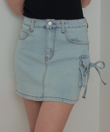 *M DOLLY original* side ribbon denim mini skirt/サイドリボンデニムミニスカート