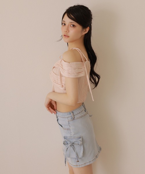 M DOLLY(エムドリー)の「*M DOLLY original* side ribbon denim mini skirt/サイドリボンデニムミニスカート(デニムスカート・レディース・ライトブルー・XS/S/M)」の10枚目の写真