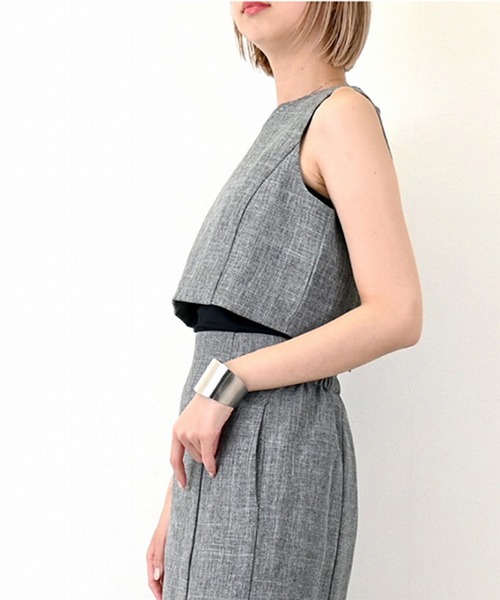 STYLEBLOCK（スタイルブロック）の「リネンタッチクロップドベスト（ベスト・レディース・グレー/ブラック・M）」の6枚目の写真