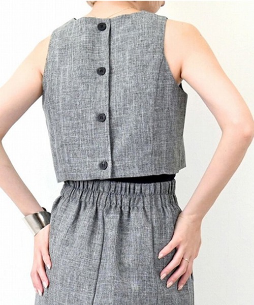 STYLEBLOCK（スタイルブロック）の「リネンタッチクロップドベスト（ベスト・レディース・グレー/ブラック・M）」の9枚目の写真