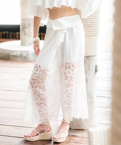 レース切り替えリゾートパンツ