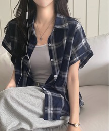 Tシャツ/カットソー（ブルー・ネイビー/青色系・チェック柄