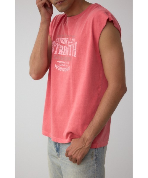 AZUL by moussy(アズールバイマウジー)の「ピグメントグラフィックノースリーブトップス(Tシャツ/カットソー・メンズ・ホワイト/ライトブラック/バーガンディー・FREE)」の1枚目の写真