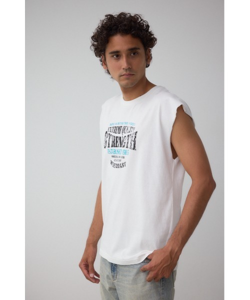 AZUL by moussy(アズールバイマウジー)の「ピグメントグラフィックノースリーブトップス(Tシャツ/カットソー・メンズ・ホワイト/ライトブラック/バーガンディー・FREE)」の5枚目の写真