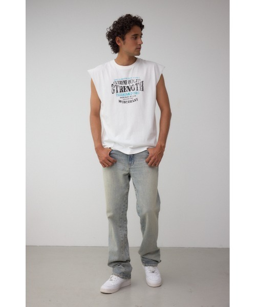 AZUL by moussy(アズールバイマウジー)の「ピグメントグラフィックノースリーブトップス(Tシャツ/カットソー・メンズ・ホワイト/ライトブラック/バーガンディー・FREE)」の6枚目の写真