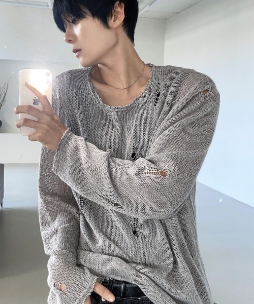 COSYHARU（コシハル）の「サンベルダメージTシャツ（Tシャツ/カットソー・メンズ・クリーム/ブラック/オートミール/ダークグレー・FREE）」の4枚目の写真