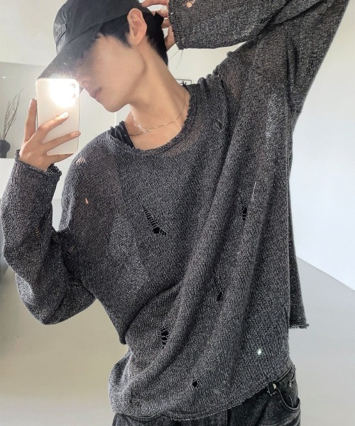 COSYHARU（コシハル）の「サンベルダメージTシャツ（Tシャツ/カットソー・メンズ・クリーム/ブラック/オートミール/ダークグレー・FREE）」の2枚目の写真