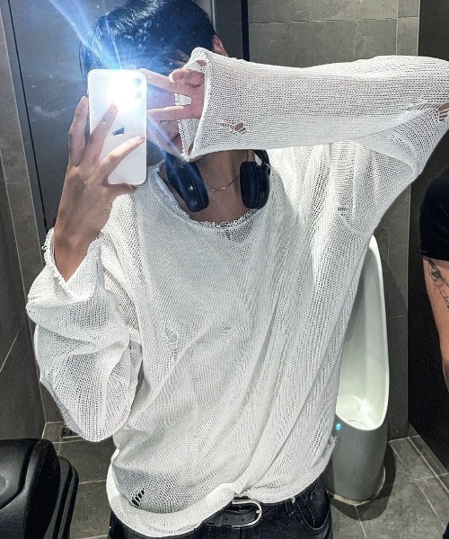 COSYHARU（コシハル）の「サンベルダメージTシャツ（Tシャツ/カットソー・メンズ・クリーム/ブラック/オートミール/ダークグレー・FREE）」の3枚目の写真