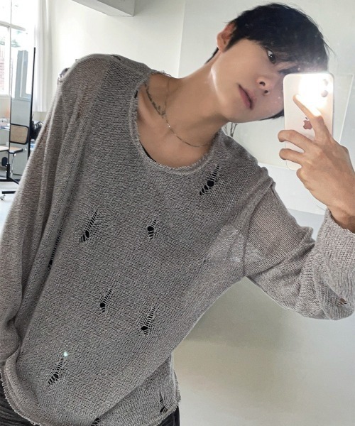 COSYHARU（コシハル）の「サンベルダメージTシャツ（Tシャツ/カットソー・メンズ・クリーム/ブラック/オートミール/ダークグレー・FREE）」の13枚目の写真