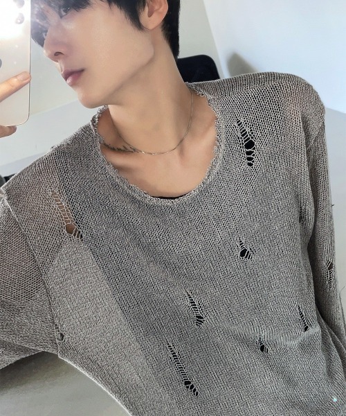 COSYHARU（コシハル）の「サンベルダメージTシャツ（Tシャツ/カットソー・メンズ・クリーム/ブラック/オートミール/ダークグレー・FREE）」の12枚目の写真