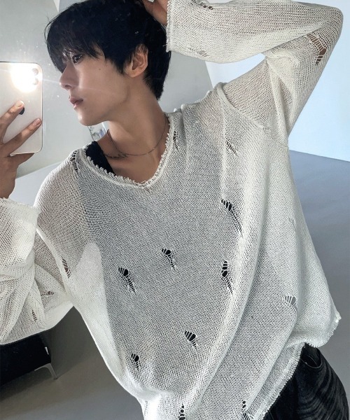 COSYHARU（コシハル）の「サンベルダメージTシャツ（Tシャツ/カットソー・メンズ・クリーム/ブラック/オートミール/ダークグレー・FREE）」の17枚目の写真