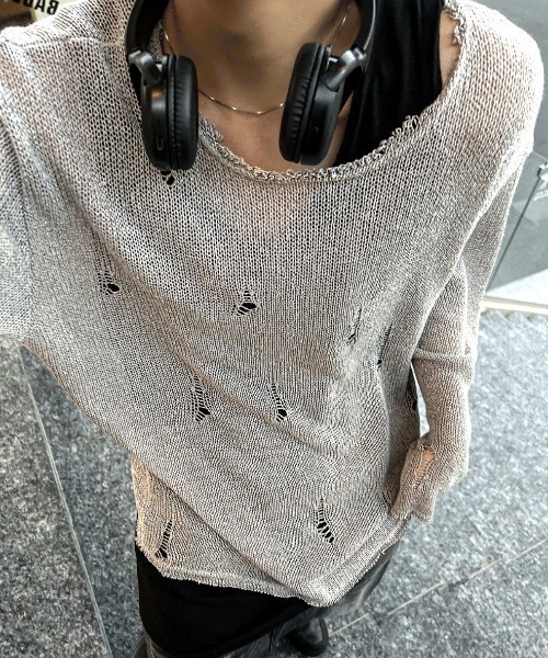 COSYHARU（コシハル）の「サンベルダメージTシャツ（Tシャツ/カットソー・メンズ・クリーム/ブラック/オートミール/ダークグレー・FREE）」の6枚目の写真