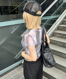 A'GEM/9 × .kom 「.KOM/ドットケーオーエム」 シアーロゴトップ レディース A'GEM/9 × .kom 『.KOM/ドットケーオーエム』 シアーレース
