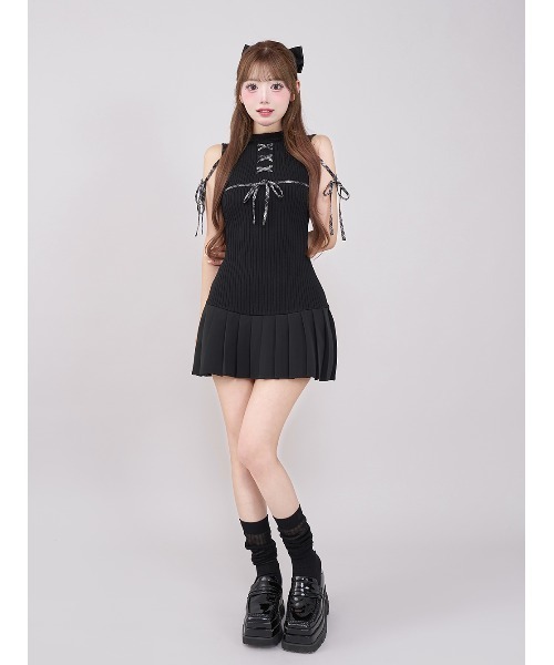 ダーリッチ Darich ドッキングレースアップミニワンピース ブラック F-L ドッキングレースアップミニワンピース（ワンピース）｜Darich