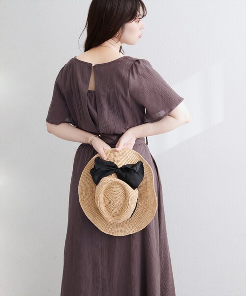 natural couture(ナチュラルクチュール)の「【WEB限定】フレア袖太ベルトワンピース(ワンピース・レディース・グリーン/ブルー/レンガ/ブラック/ベージュ/ブラウン・FREE)」の3枚目の写真