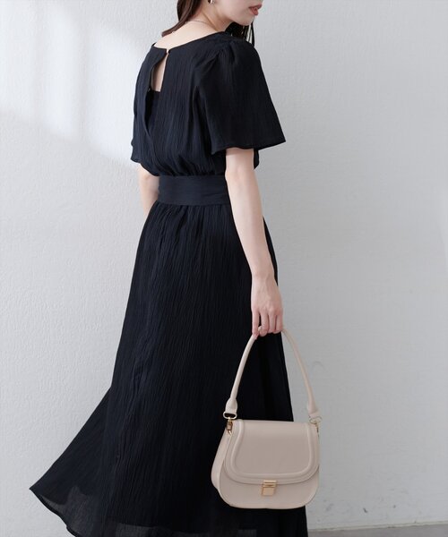natural couture(ナチュラルクチュール)の「【WEB限定】フレア袖太ベルトワンピース(ワンピース・レディース・グリーン/ブルー/レンガ/ブラック/ベージュ/ブラウン・FREE)」の7枚目の写真