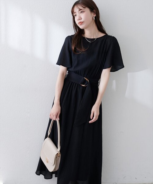 natural couture(ナチュラルクチュール)の「【WEB限定】フレア袖太ベルトワンピース(ワンピース・レディース・グリーン/ブルー/レンガ/ブラック/ベージュ/ブラウン・FREE)」の8枚目の写真