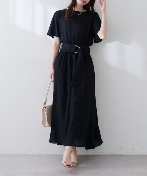natural couture(ナチュラルクチュール)の「【WEB限定】フレア袖太ベルトワンピース(ワンピース・レディース・グリーン/ブルー/レンガ/ブラック/ベージュ/ブラウン・FREE)」の9枚目の写真